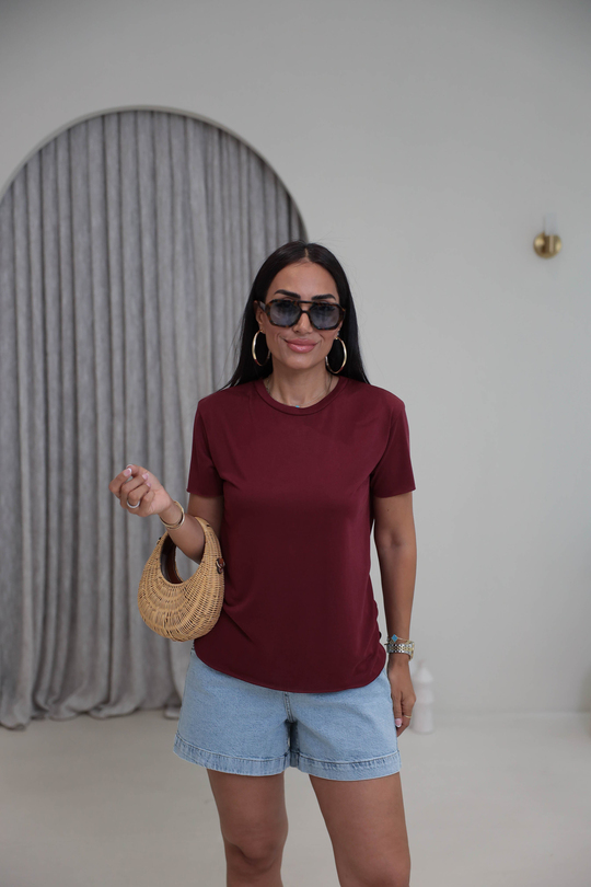 1020 Oys Lazer Kesikli Modal Tshirt BORDO