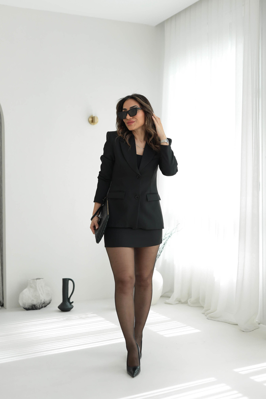 1093 Blazer Ceketli Etek Takım SİYAH