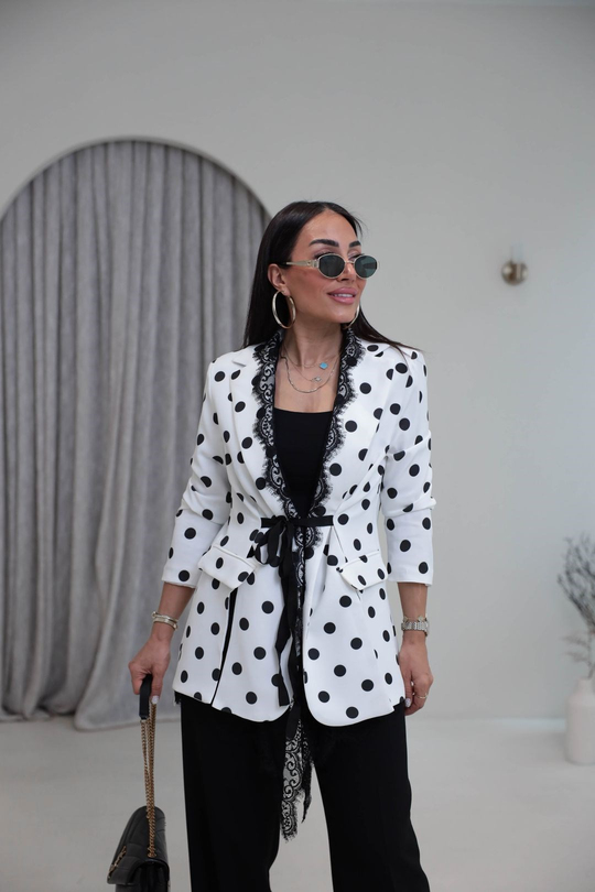 73852 Dantel Detaylı Puantiyeli Blazer Ceket SİYAHBEYAZ