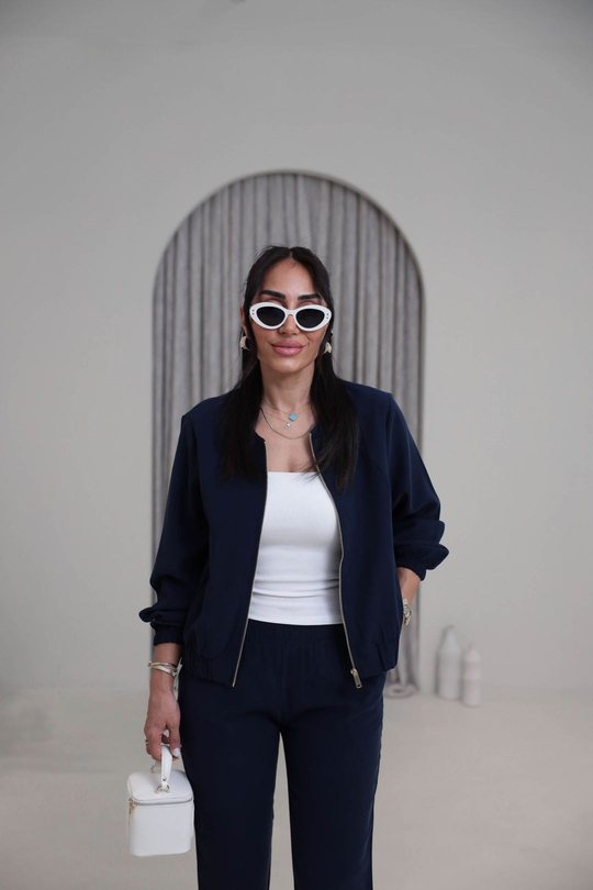 7132 Fermuarlı Tok Tencel Ceket Pantolon Takım LACİVERT
