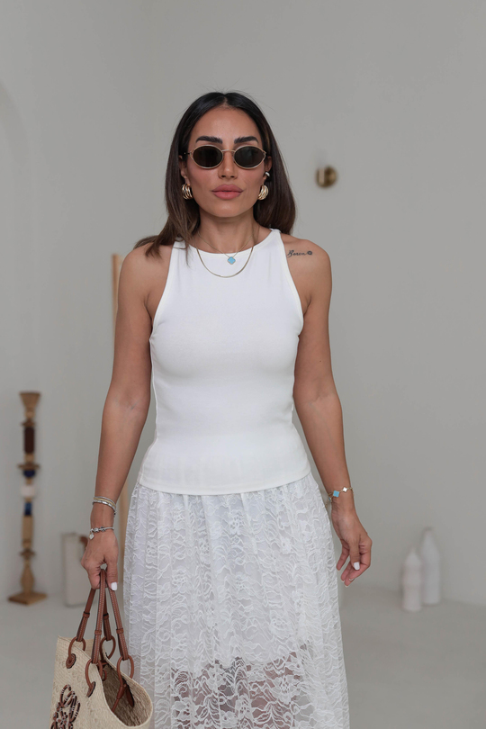 1048 Halter Yaka Pamuklu Top EKRU
