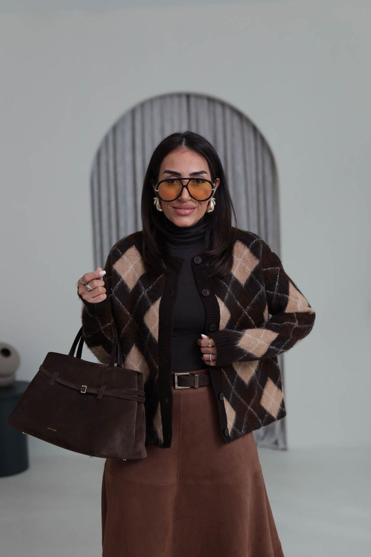 6902 Bisiklet Yaka Baklava Desen Hırka KAHVE