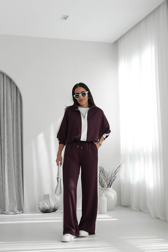 5704 Şerit Detaylı Modal Takım BORDO