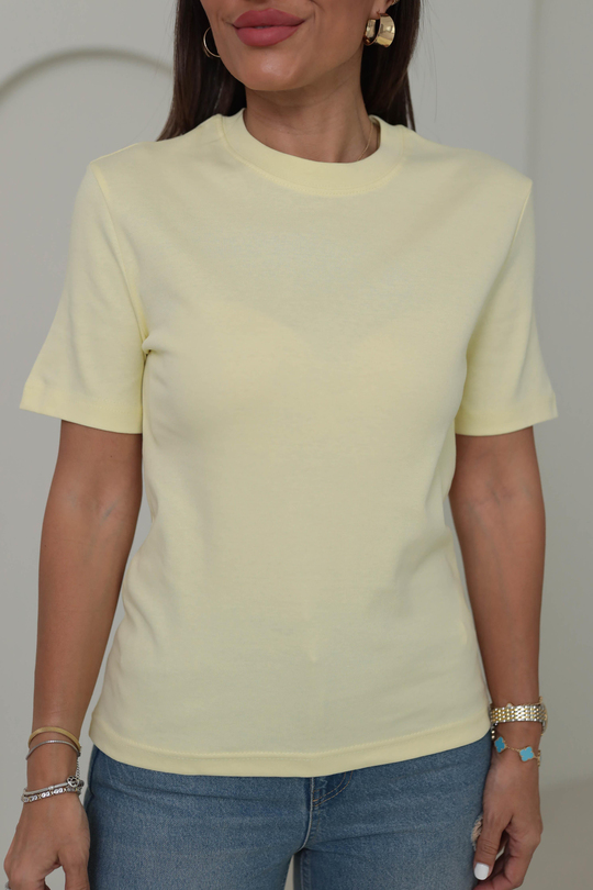 1075 Bisiklet Yaka Pamuklu Basic Tshirt SARI