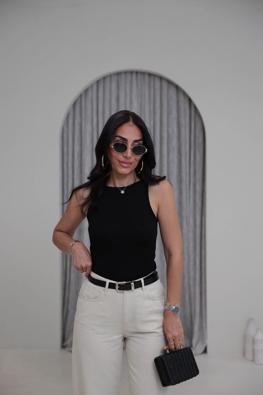 1048 Halter Yaka Likralı Bluz SİYAH