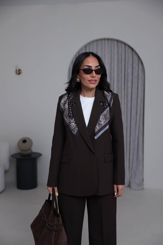 7665 Fular Detaylı Blazer Ceket KAHVE