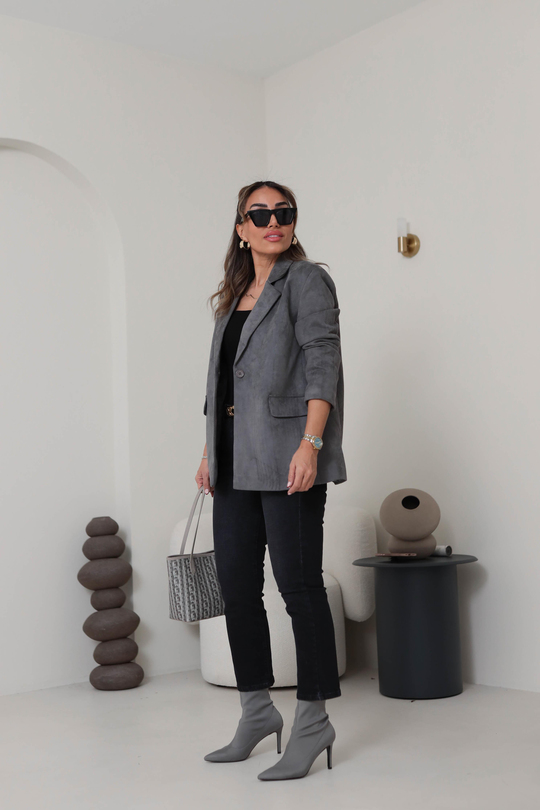 5433 Süet Blazer Ceket GRİ
