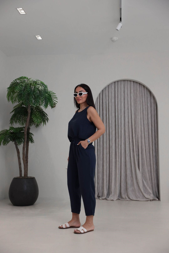 3089 Tencel Kumaş Kolsuz Takım LACİVERT
