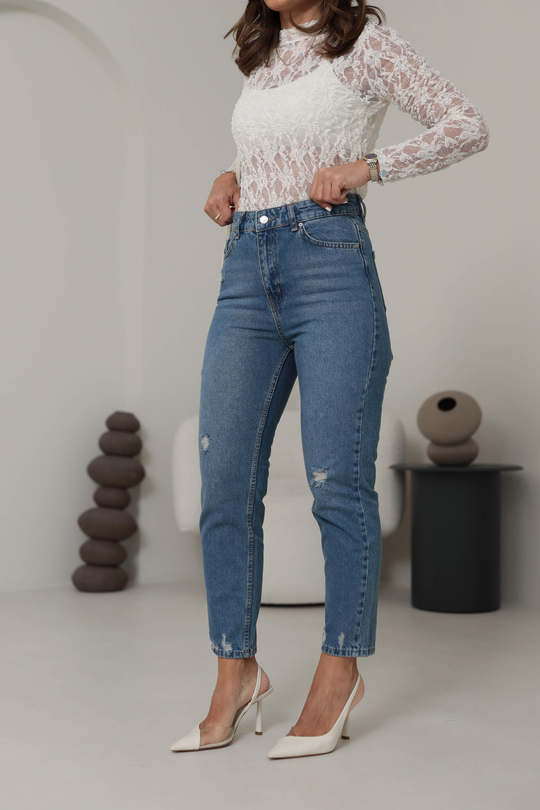 4670 Mini Yırtık Detaylı Jean TİNTLİ MAVİ