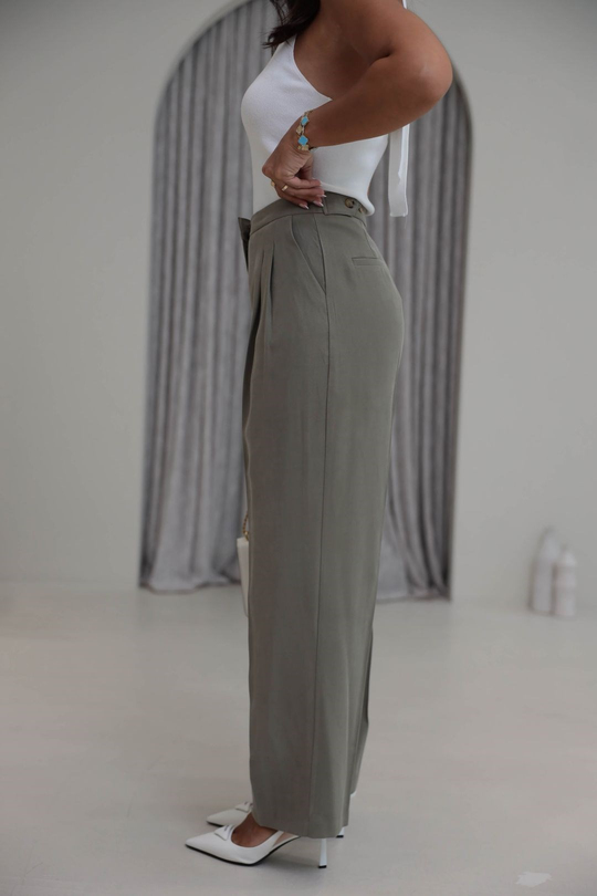 7545 Beli Ayarlanabilir Tencel Pantolon HAKİ YEŞİL