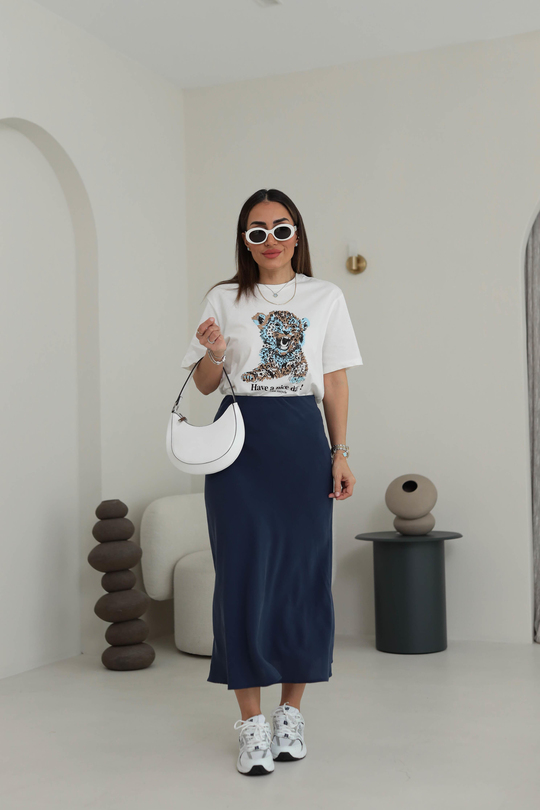7115 Aslan Baskılı Pamuklu Tshirt EKRU