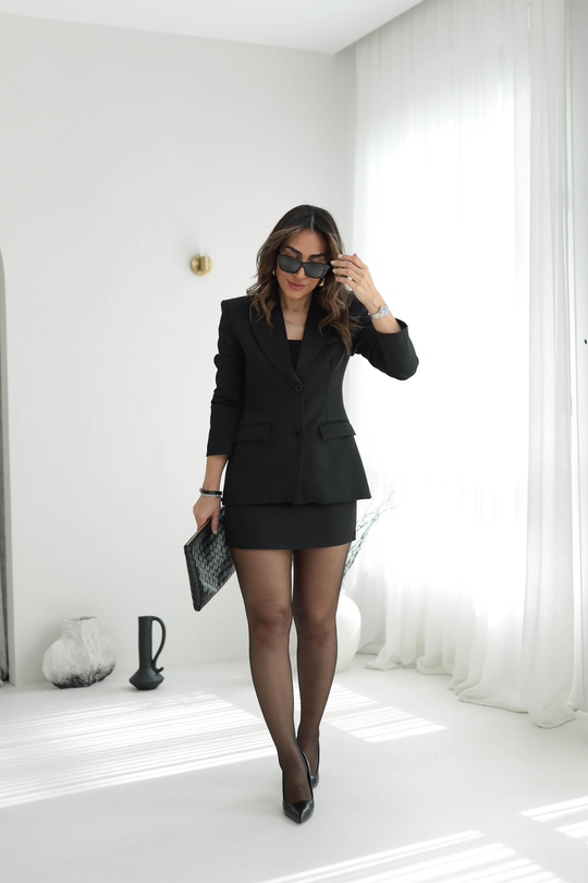 1093 Blazer Ceketli Etek Takım SİYAH