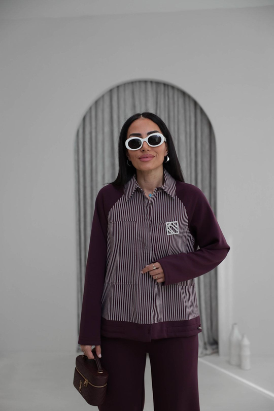 7145 Broşlu Gömlek Mixli Modal Takım BORDO