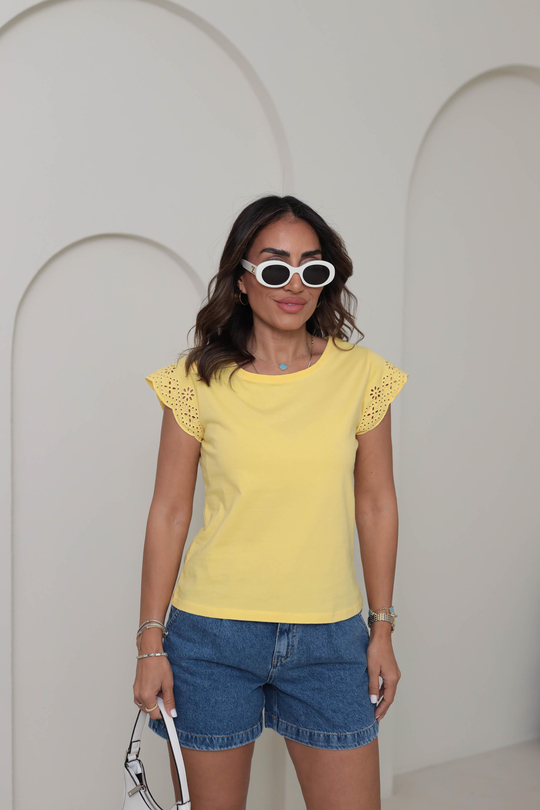 2982 Pamuklu Kolları Fistolu Tshirt SARI