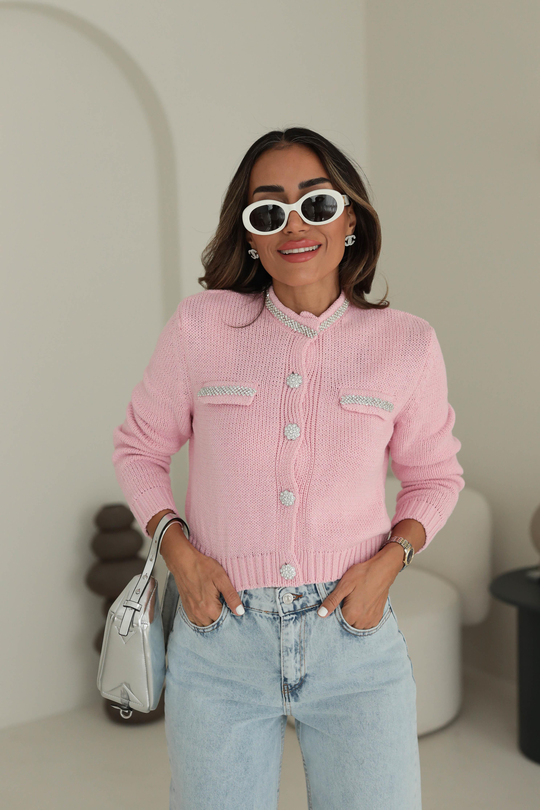 4388 Taş Detaylı Hırka PEMBE