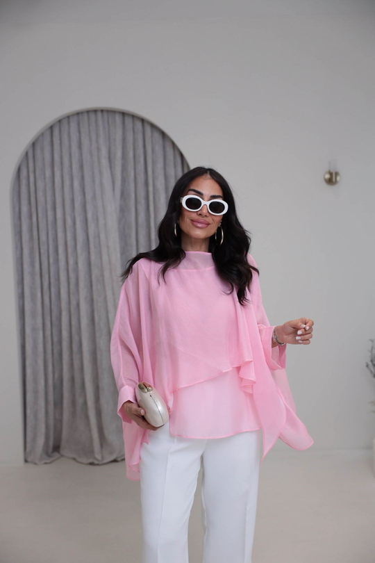 5026 Uçuşan Pelerin Bluz PEMBE