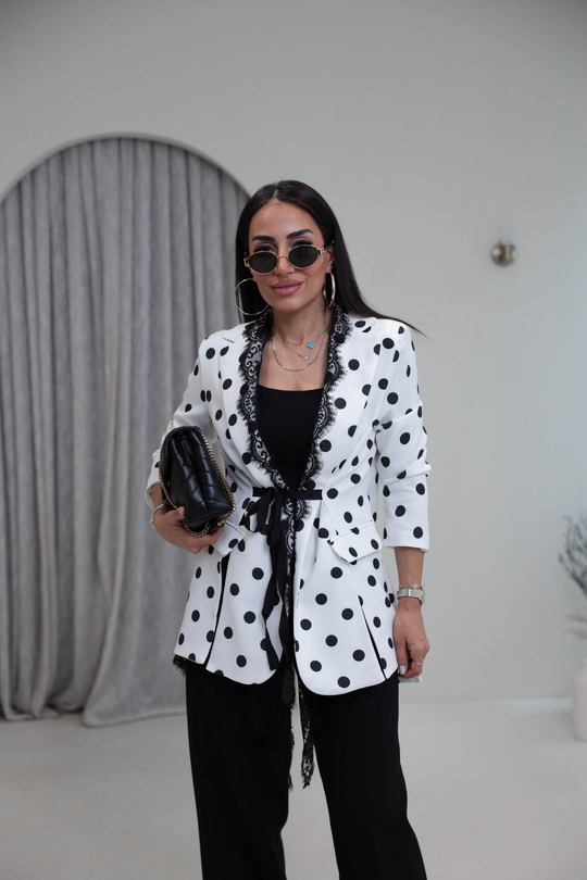 73852 Dantel Detaylı Puantiyeli Blazer Ceket SİYAHBEYAZ
