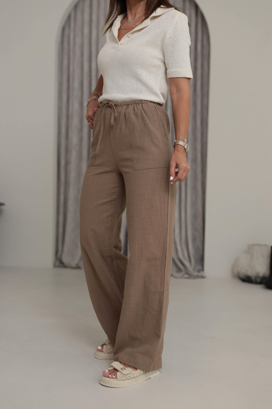 1646 Keten Kordonlu Pantolon CAMEL