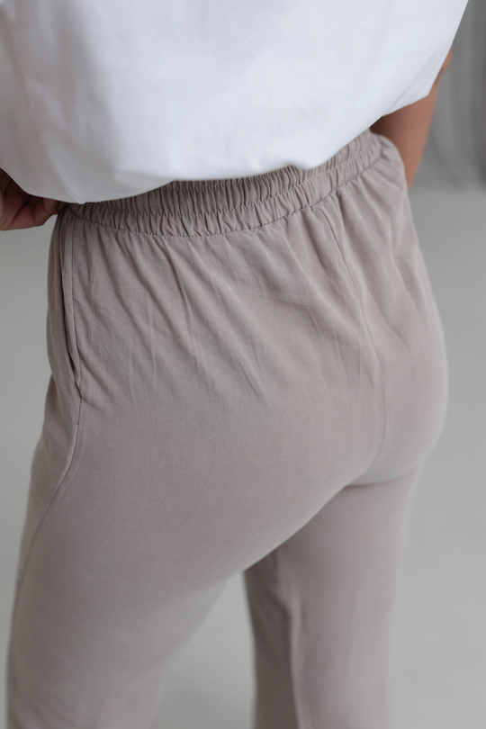 Paça Yırtmaçlı Bel Lastikli Tencel Pantolon BEJ