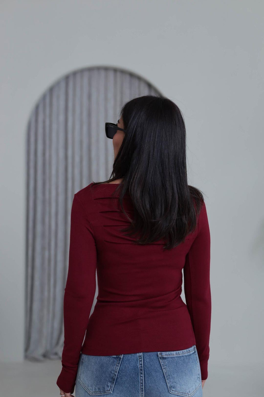 6504 Önü Pileli Viskon Bluz BORDO