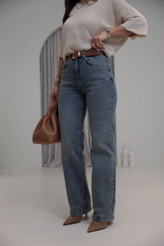 1001 Kemerli Wide Leg Pantolon TİNTLİ MAVİ