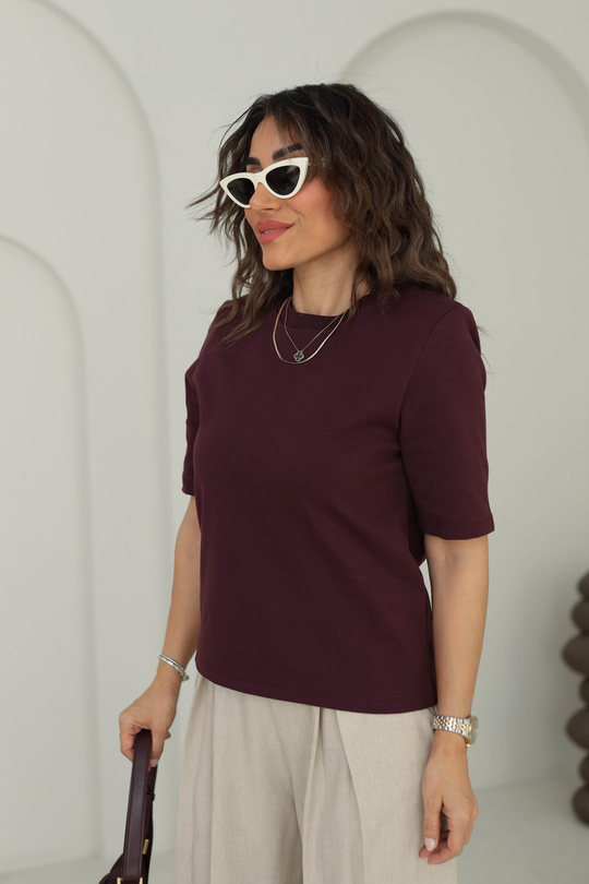 1134 Vatkalı Kalın Dokulu Tshirt BORDO