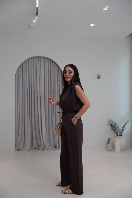2505 Vatkalı Kol Pileli Pike Modal Takım KAHVE