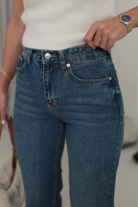 Za Paçası Düz Straight Jean TİNTLİ MAVİ