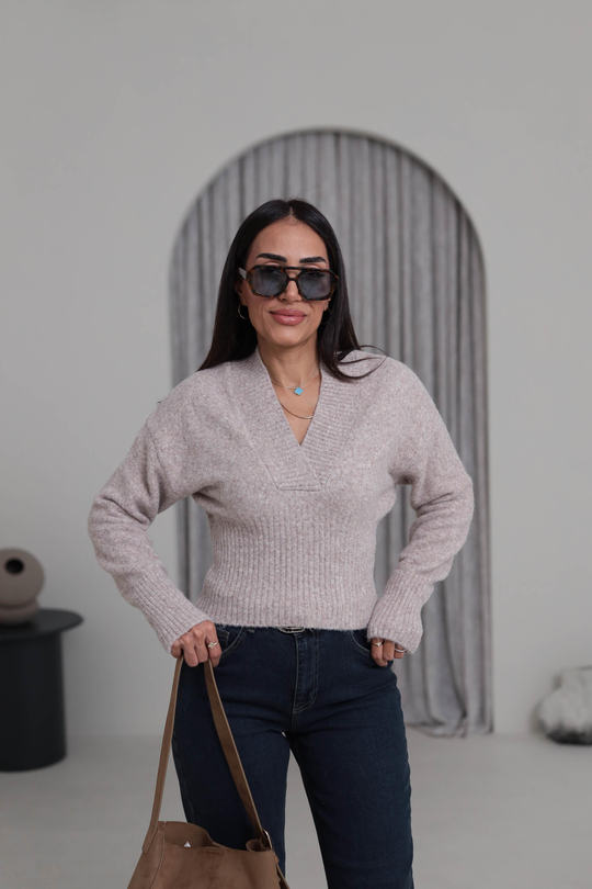 5080 Yaka Detaylı Yumoş Triko TAŞ