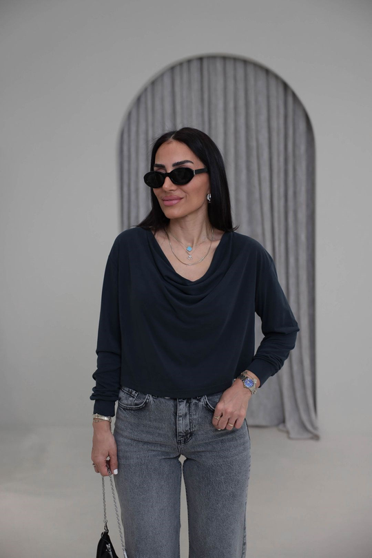 2424 Degaje Yaka Modal Bluz ANTRASİT