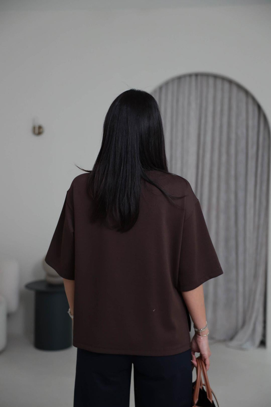 1066 Yanları Yırtmaçlı Bisiklet Yaka Modal Tshirt ACI KAHVE