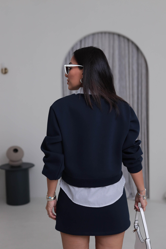 0755 Gömlek Detaylı Sweatshirt LACİVERT