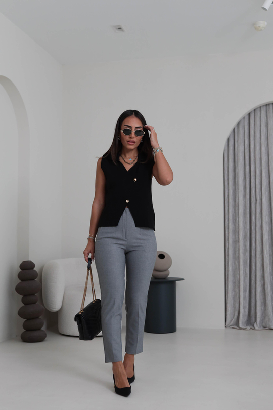 U5113-K Önü Flotalı Kumaş Pantolon KIRÇILLI GRİ