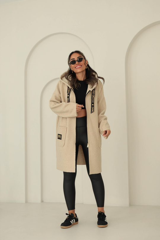 6617 Arma Gold Detaylı Buklet Kaban BEJ