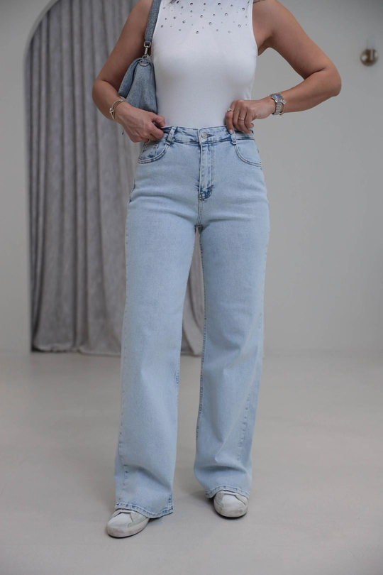 488 Likralı Wide Leg Jean BUZ MAVİ