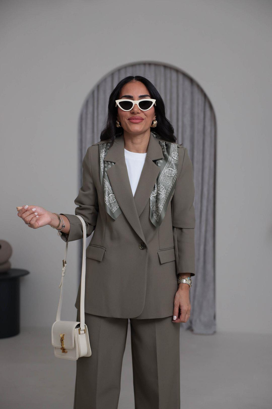 7665 Fular Detaylı Blazer Ceket HAKİ YEŞİL