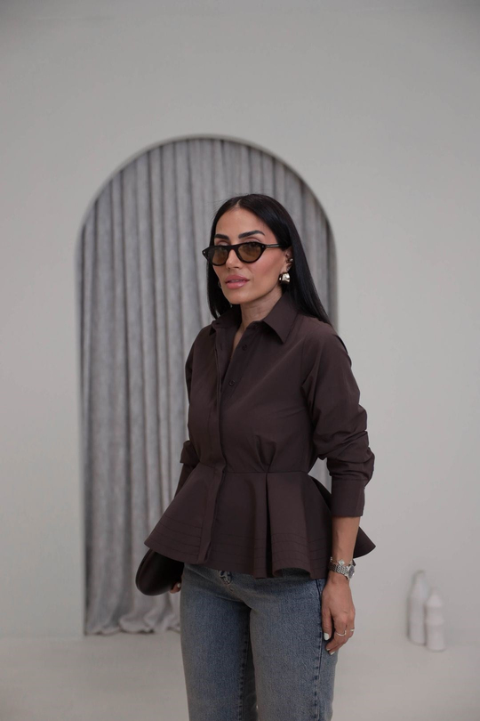 3250 İçi Telalı Peplum Gömlek KAHVE