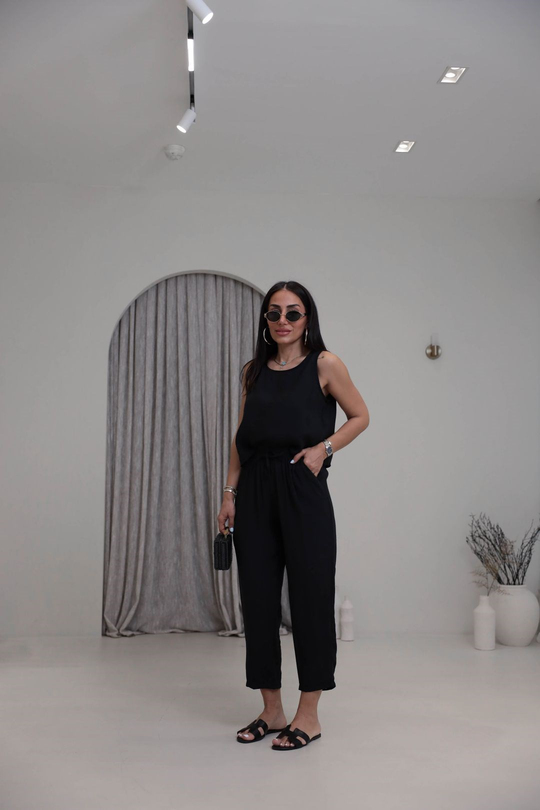 3089 Tencel Kumaş Kolsuz Takım SİYAH