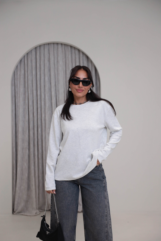 1448 Bisiklet Yaka uzun Kollu Oversize Tshirt GRİ