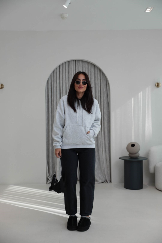4290 Sırtı Taşlı Kapşonlu Sweatshirt GRİ
