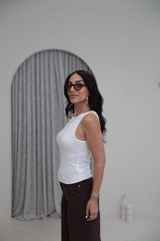 1048 Halter Yaka Likralı Bluz EKRU
