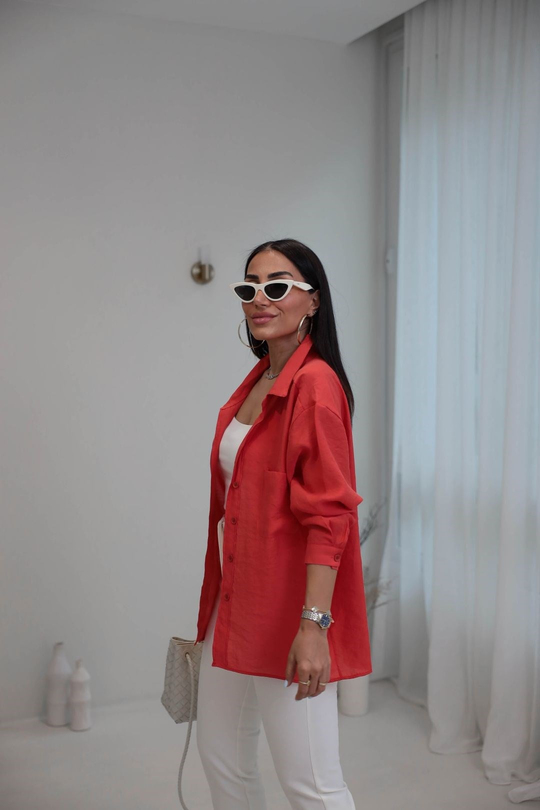 4612Y Tencel Omzu Düşük Oversize Gömlek KIRMIZI