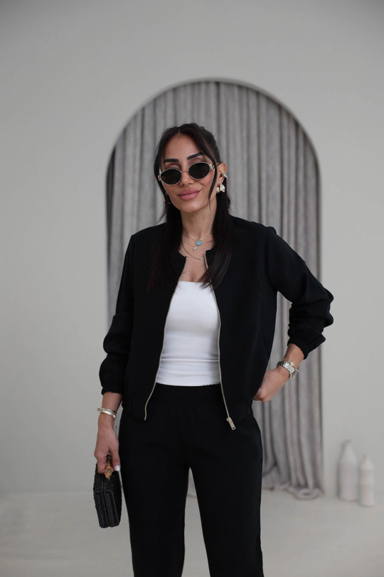 7132 Fermuarlı Tok Tencel Ceket Pantolon Takım SİYAH