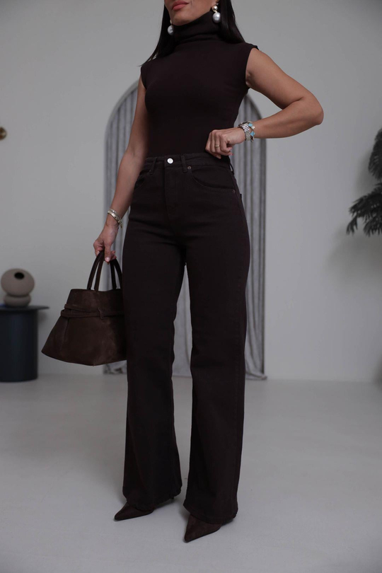 Yüksek Bel Wide Leg Jean ACI KAHVE