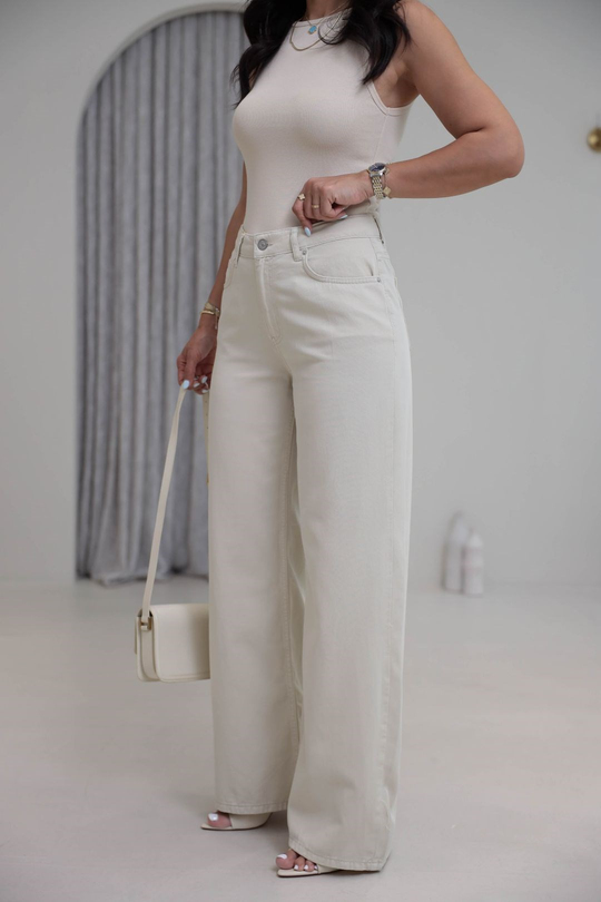 2323 Yüksek Bel Tencel Kumaş Wide Leg Pantolon KREM