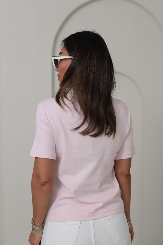 1075 Bisiklet Yaka Pamuklu Basic Tshirt PUDRA