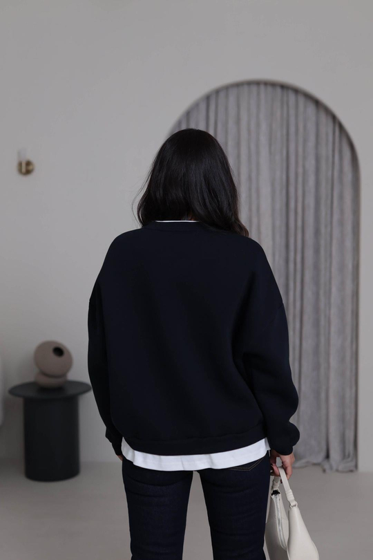 0612 Leopar Baskılı Şardonlu Garnili Sweatshirt LACİVERT