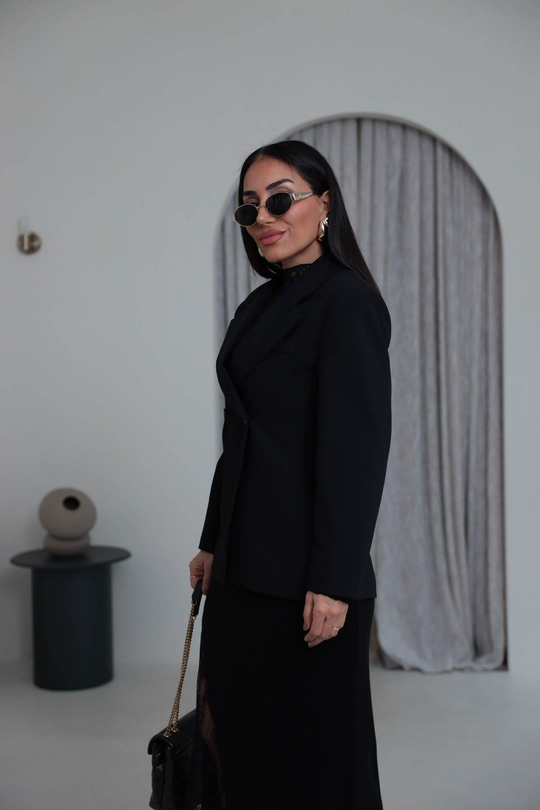 7685 Kruvaze Belden Oturtmalı Blazer Ceket SİYAH