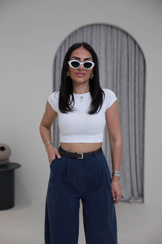 0528 Pamuk ve Modal Karışımlı Crop Top BEYAZ
