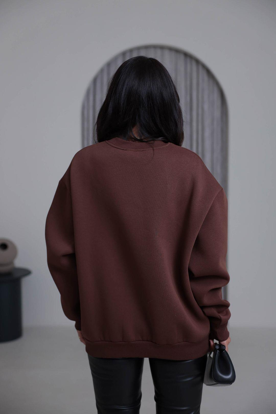 6910 Taşlı Aplikeli Şardonlu Sweatshirt KAHVE